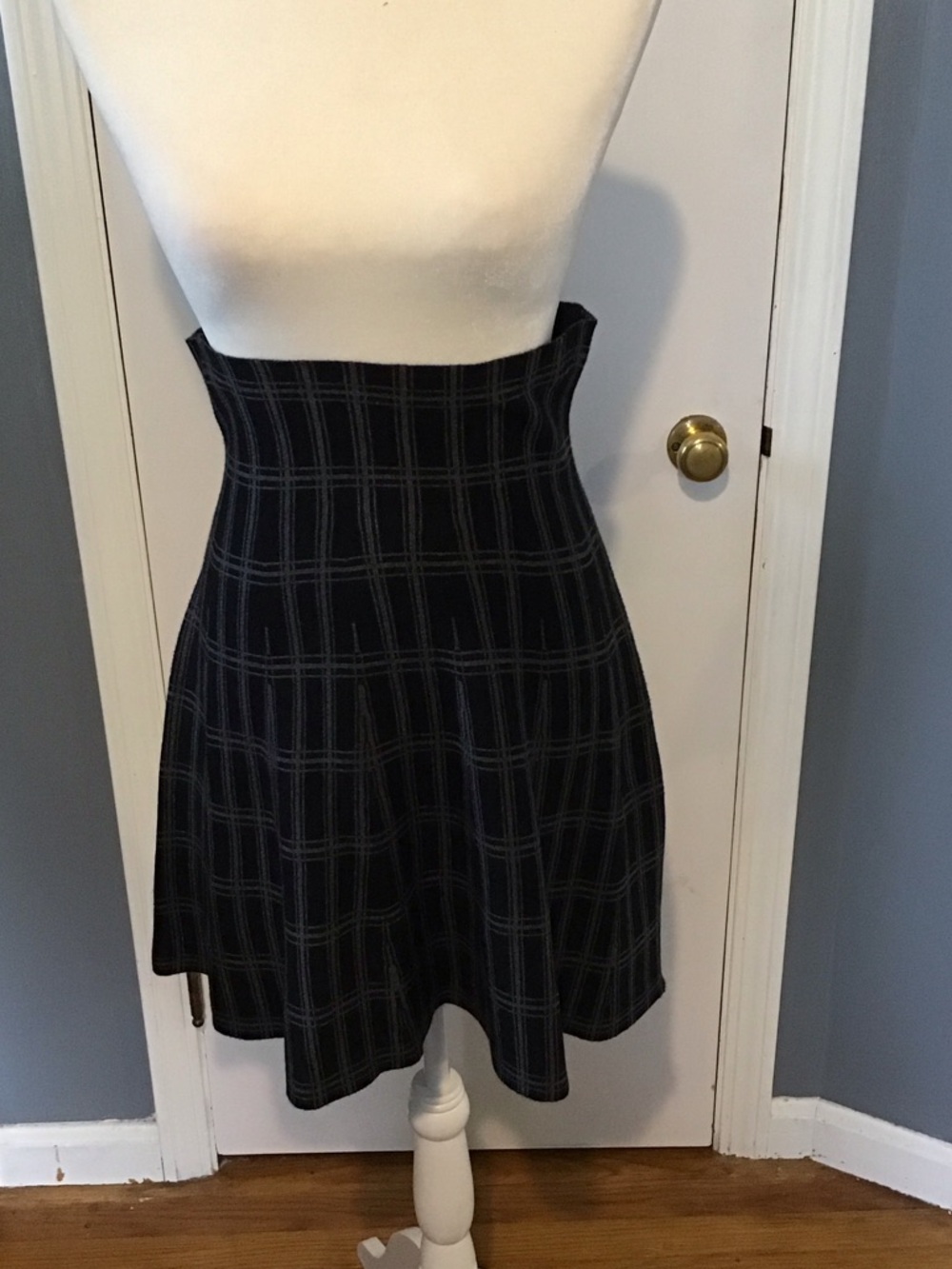 Max Studio Black Plaid High-Waist Skater Skirt